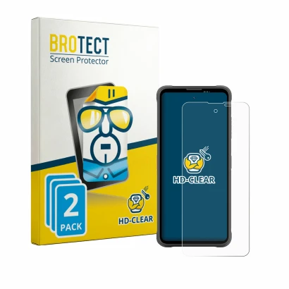 Front side of a product packaging with the brand logo BROTECT. Next to it is the device Blackview Fort 5 shown with the corres