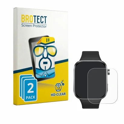 Front side of a product packaging with the brand logo BROTECT. Next to it is the device Xiaomi Redmi Watch 6 shown with the co