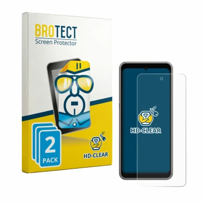 Front side of a product packaging with the brand logo BROTECT. Next to it is the device ingenico Axium NX8 shown with the corr