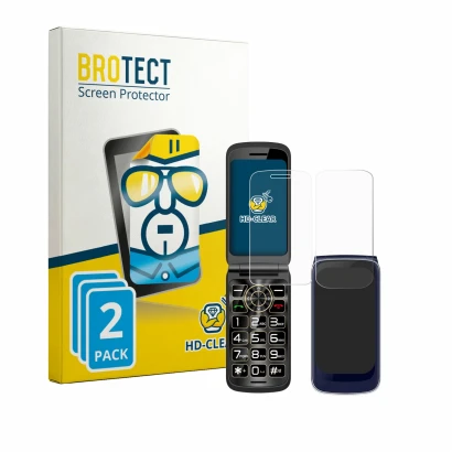 Front side of a product packaging with the brand logo BROTECT. Next to it is the device Guwet G739 (Front+Back) shown with the