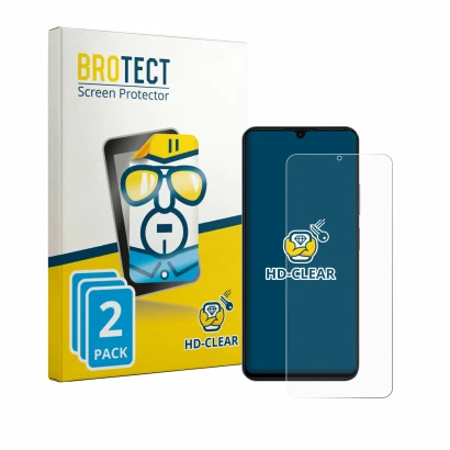 Front side of a product packaging with the brand logo BROTECT. Next to it is the device Blackview Wave 10C shown with the corr