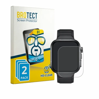 Front side of a product packaging with the brand logo BROTECT. Next to it is the device Huawei Watch Fit 5 Pro shown with the 