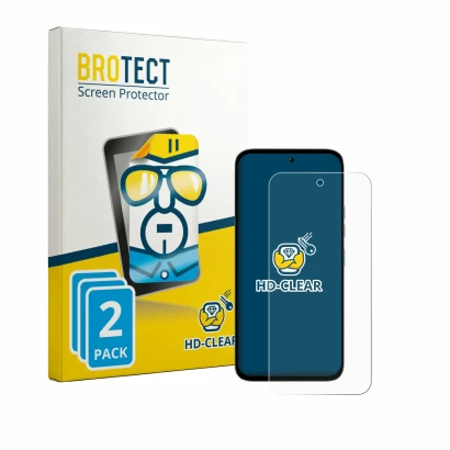 Front side of a product packaging with the brand logo BROTECT. Next to it is the device Tecno Pop X 5G shown with the correspo