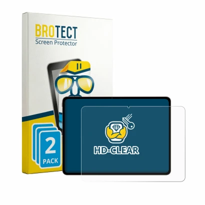 Front side of a product packaging with the brand logo BROTECT. Next to it is the device OnePlus Pad 4 shown with the correspon