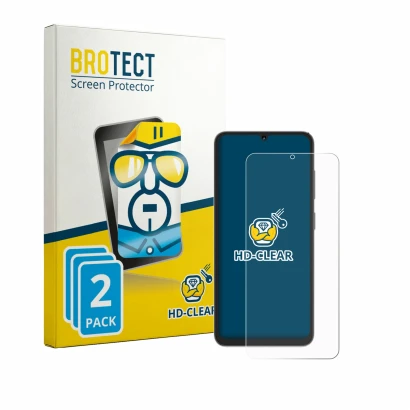 Front side of a product packaging with the brand logo BROTECT. Next to it is the device Hotwav A16 Pro Max shown with the corr