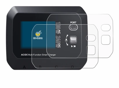 Image of the device SkyRc Q100 Neo with a wide variety of screen protectors.