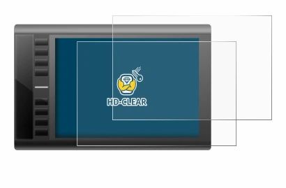Image of the device Ugee M708 with a wide variety of screen protectors.