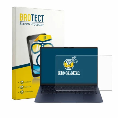 Front side of a product packaging with the brand logo BROTECT. Next to it is the device HP EliteBook X G2a 14 shown with the c