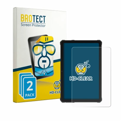 Front side of a product packaging with the brand logo BROTECT. Next to it is the device Oukitel RT10 shown with the correspond