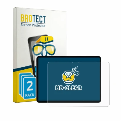 Front side of a product packaging with the brand logo BROTECT. Next to it is the device OnePlus Pad 3 Pro shown with the corre