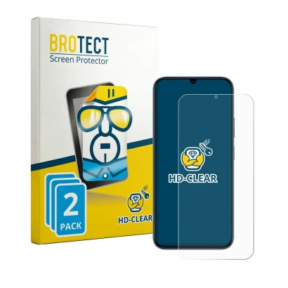 Front side of a product packaging with the brand logo BROTECT. Next to it is the device realme C100x shown with the correspond