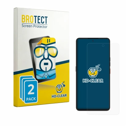 Front side of a product packaging with the brand logo BROTECT. Next to it is the device Volla Phone Plinius shown with the cor