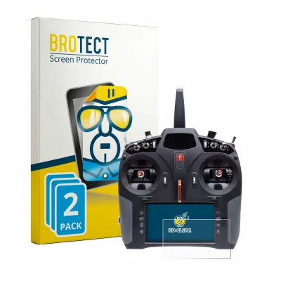 Front side of a product packaging with the brand logo BROTECT. Next to it is the device Spektrum iX14 Plus Special Edition sho