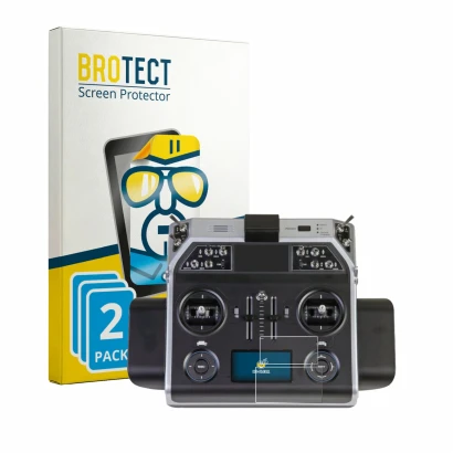 Front side of a product packaging with the brand logo BROTECT. Next to it is the device Graupner MC-26 HOTT shown with the cor