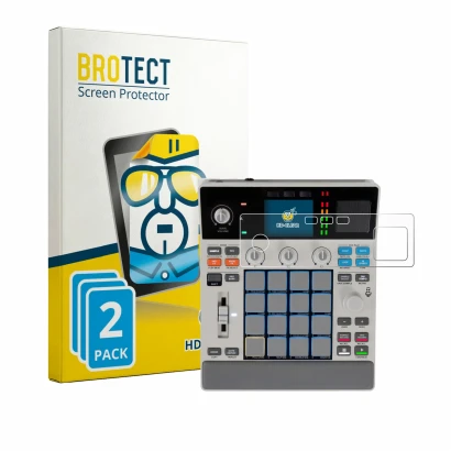 Front side of a product packaging with the brand logo BROTECT. Next to it is the device Akai MPC Sample shown with the corresp