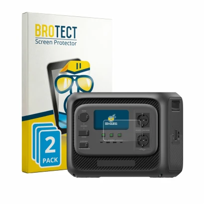 Front side of a product packaging with the brand logo BROTECT. Next to it is the device Bluetti Elite 300 shown with the corre