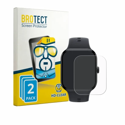 Front side of a product packaging with the brand logo BROTECT. Next to it is the device Vivo Watch GT 2 shown with the corresp