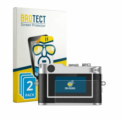 Front side of a product packaging with the brand logo BROTECT. Next to it is the device Rollei Mini Digital Camera shown with