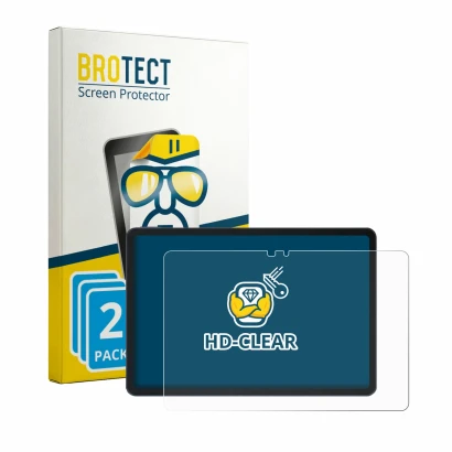 Front side of a product packaging with the brand logo BROTECT. Next to it is the device Infinix XPAD 30E shown with the corres