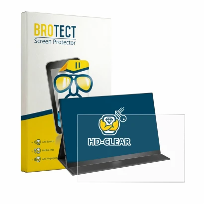 Front side of a product packaging with the brand logo BROTECT. Next to it is the device Yodoit PTM16 16" shown with the corres