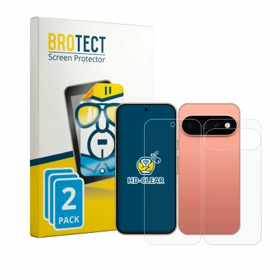 Front side of a product packaging with the brand logo BROTECT. Next to it is the device Google Pixel 11 Pro (Front+Back) shown
