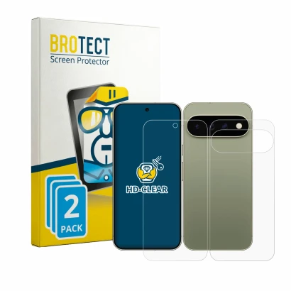 Front side of a product packaging with the brand logo BROTECT. Next to it is the device Google Pixel 11 Pro XL (Front+Back) sh