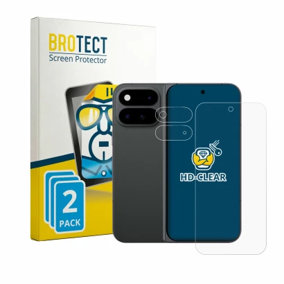 Front side of a product packaging with the brand logo BROTECT. Next to it is the device Google Pixel 11 Pro Fold (Front+Camera
