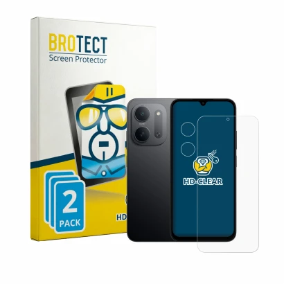 Front side of a product packaging with the brand logo BROTECT. Next to it is the device Xiaomi Redmi 17C 5G (Front+Camera) sho