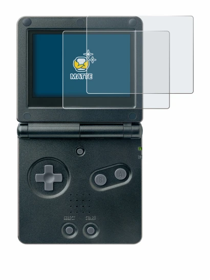 Image of the device Nintendo Gameboy Advance GBA SP with a wide variety of screen protectors.