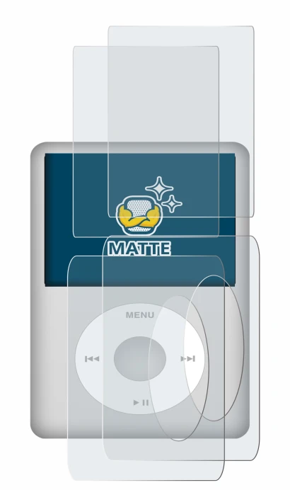 Image of the device Apple iPod Classic (Front+Back, 5.5 Gen.) with a wide variety of screen protectors.