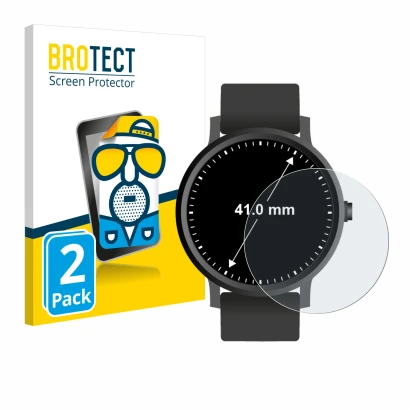 Front side of a product packaging with the brand logo BROTECT. Next to it is the device Watches (Circular, ø: 41 mm) shown wit