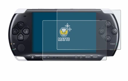 Image of the device Sony PSP 3000 with a wide variety of screen protectors.