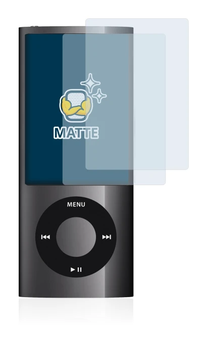 Image of the device Apple iPod nano 2009 (5th. Gen.) with a wide variety of screen protectors.