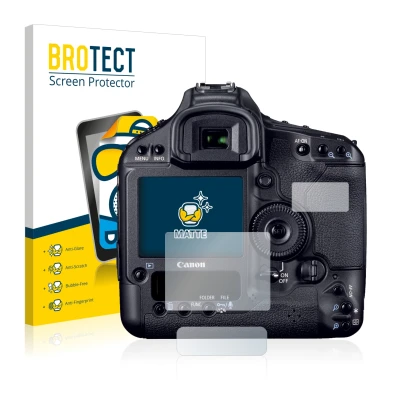 Front side of a product packaging with the brand logo BROTECT. Next to it is the device Canon EOS 1D Mark IV shown with the co