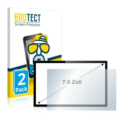 Front side of a product packaging with the brand logo BROTECT. Next to it is the device shown with the corresponding screen pr