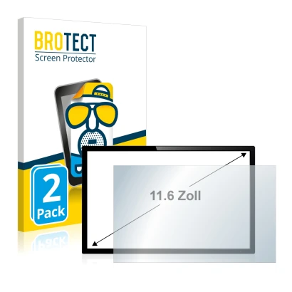 Front side of a product packaging with the brand logo BROTECT. Next to it is the device shown with the corresponding screen pr