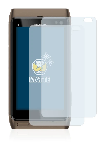 Image of the device Nokia n8 with a wide variety of screen protectors.