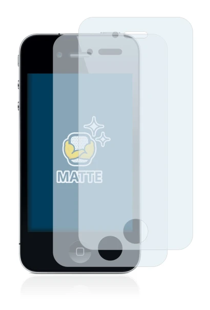 Image of the device Apple iPhone 4 with a wide variety of screen protectors.