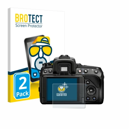 Front side of a product packaging with the brand logo BROTECT. Next to it is the device Sony Alpha 580 (DSLR-A580) shown with