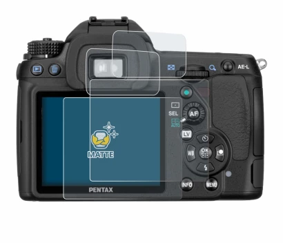 Image of the device Pentax K5, K-5 with a wide variety of screen protectors.