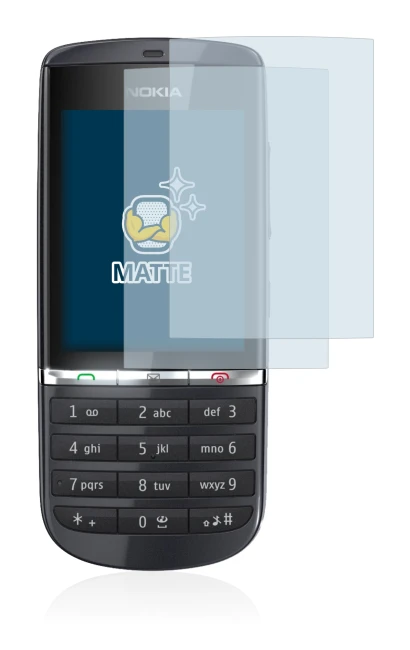 Image of the device Nokia Asha 300 with a wide variety of screen protectors.