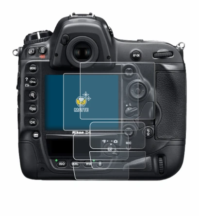Image of the device Nikon D4 with a wide variety of screen protectors.