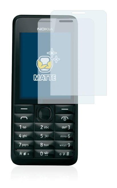 Image of the device Nokia 301 with a wide variety of screen protectors.