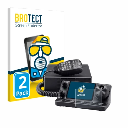 Front side of a product packaging with the brand logo BROTECT. Next to it is the device Icom IC-7100 shown with the correspond