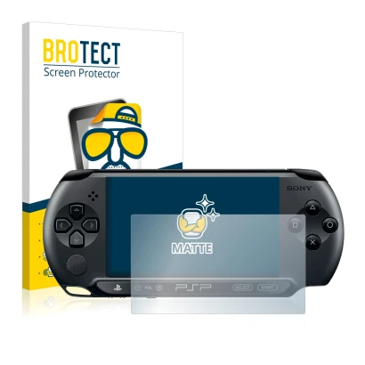 Front side of a product packaging with the brand logo BROTECT. Next to it is the device Sony PSP 2000 shown with the correspon