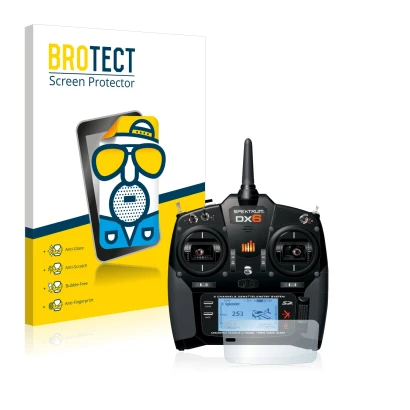 Front side of a product packaging with the brand logo BROTECT. Next to it is the device Spektrum DX6 shown with the correspond