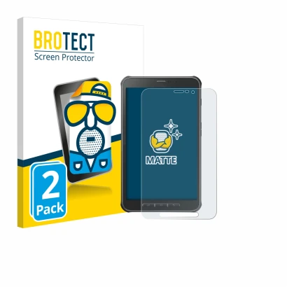 Front side of a product packaging with the brand logo BROTECT. Next to it is the device Samsung Galaxy Tab Active SM-T365 show