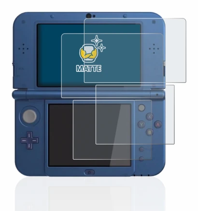 Image of the device Nintendo New 3DS XL with a wide variety of screen protectors.