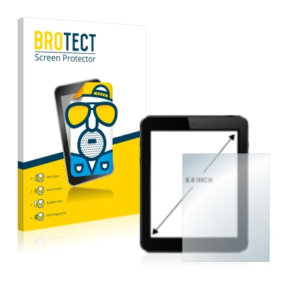 Front side of a product packaging with the brand logo BROTECT. Next to it is the device shown with the corresponding screen pr