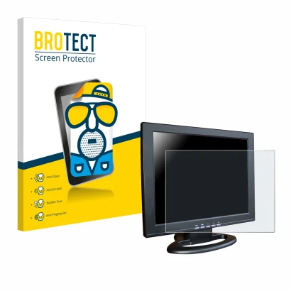 Front side of a product packaging with the brand logo BROTECT. Next to it is the device SDC Touchscreen TFT (15") shown with t